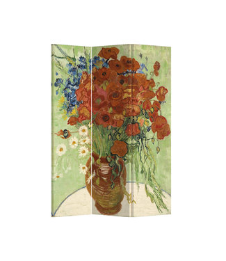 Fine Asianliving Paravent Raumteiler B120xH180cm 3 Paneele van Gogh Vase mit Rotem Mohn und Gänseblümchen 1890