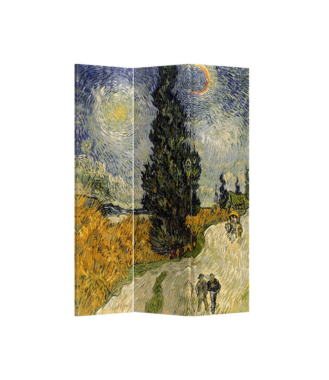 Room Divider W120xH180cm 3 Panel Van Gogh Road with Cypress and Star