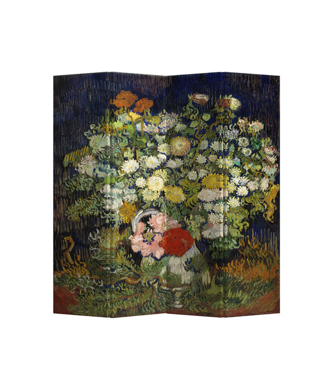 Paravento Separè Divisorio Interno L160xA180cm Van Gogh Natura Morta con Fiori 4 Pannelli