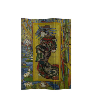 Fine Asianliving Paravento Divisori in Tela L120xA180cm 3 Pannelli Van Gogh Giapponeseria Oiran