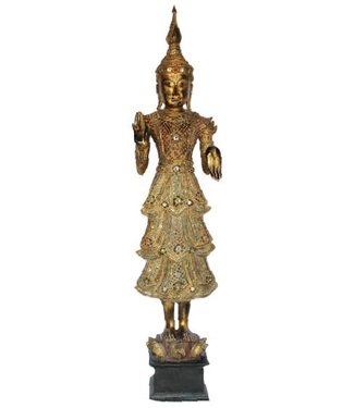 Fine Asianliving Shan Royal Bouddha Thaï Debout Or Complet L55xP33xH193cm