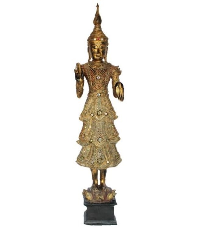 Shan Royal Bouddha Thaï Debout Or Complet L55xP33xH193cm