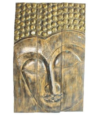 Fine Asianliving Thai Buddha Panel Handmade from Solid Tree Trunk L90xH140cm