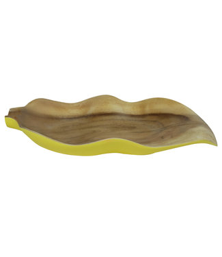 Fine Asianliving Mango Wood Plate Handmade in Thailand Yellow