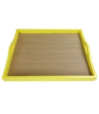 Fine Asianliving Mango Wood Decorative Tray Bamboo Handmade in Thailand Yellow