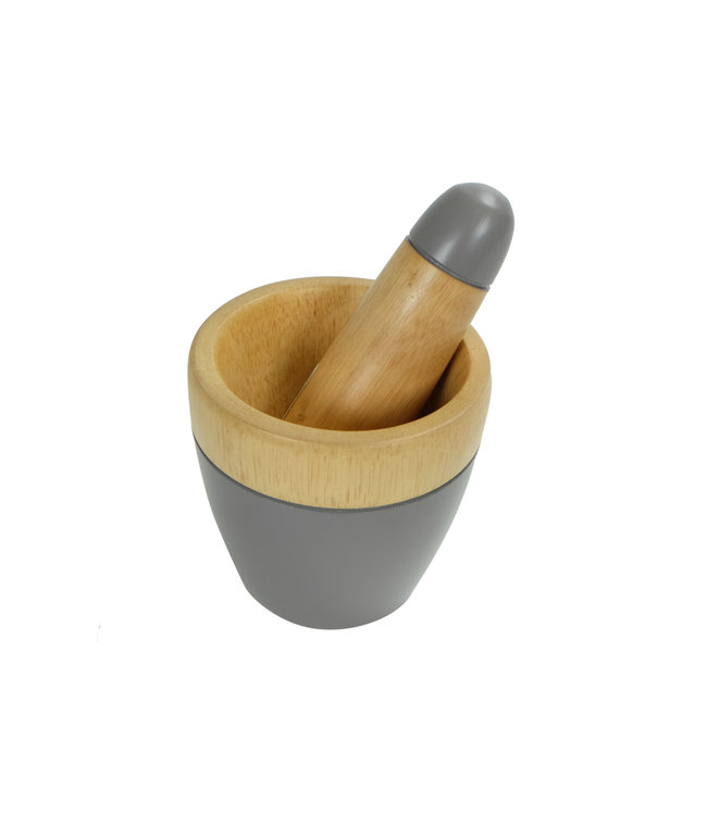 Mortar Set/2 Mango Wood Handmade in Thailand Grey