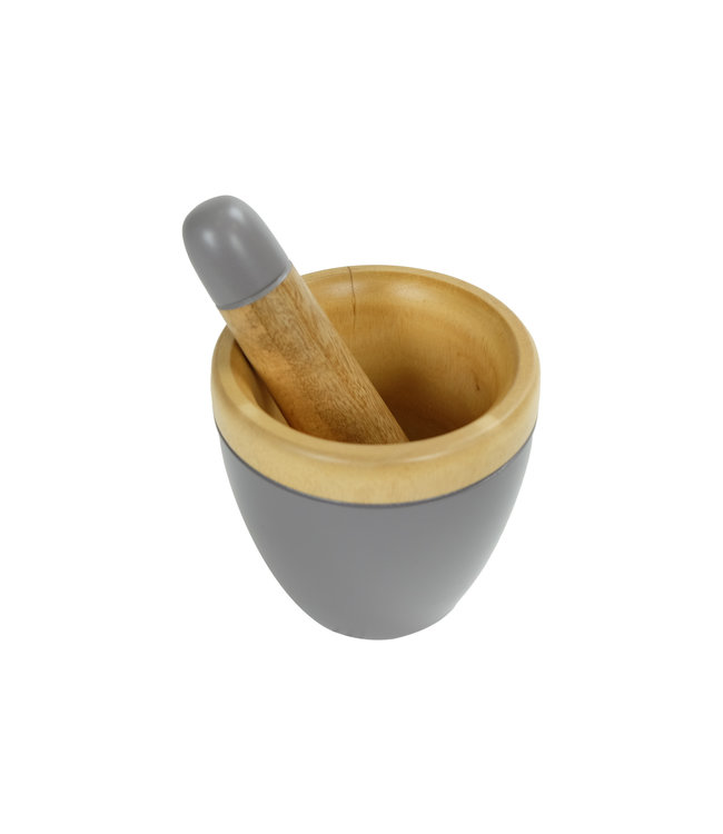 Mortar Set/2 Mango Wood Handmade in Thailand Grey