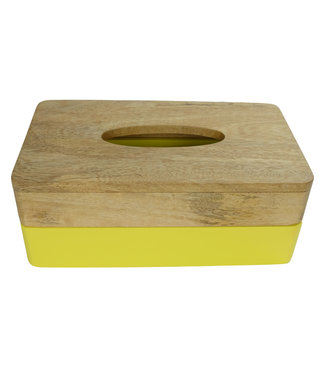 Fine Asianliving Portafazzoletti Legno di Mango Giallo Fatto a Mano in Thailandia L27xP16xA10cm