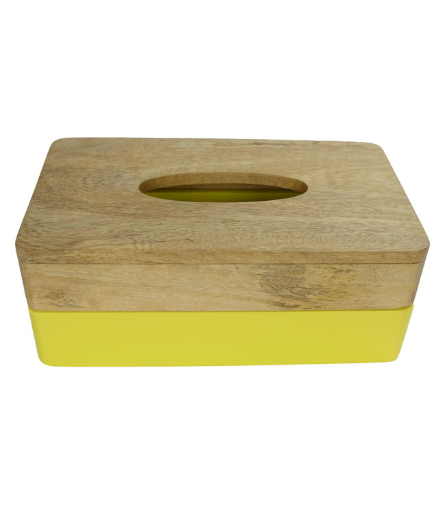 Boîte de Mouchoirs Bois de Manguier Jaune Fait Main en Thaïlande L27xP16xH10cm