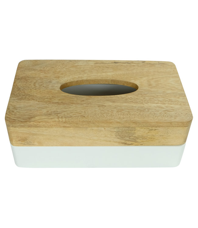 Tissue Box Holder Mango Wood Handmade in Thailand White