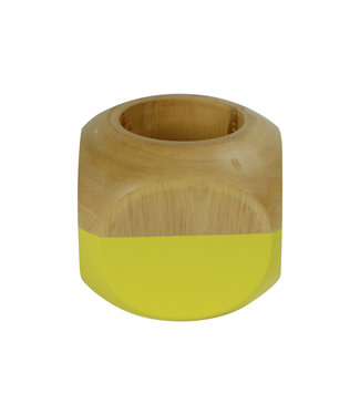 Fine Asianliving Japandi Kerzenhalter Mangoholz Handgefertigt Gelb D11xH11cm