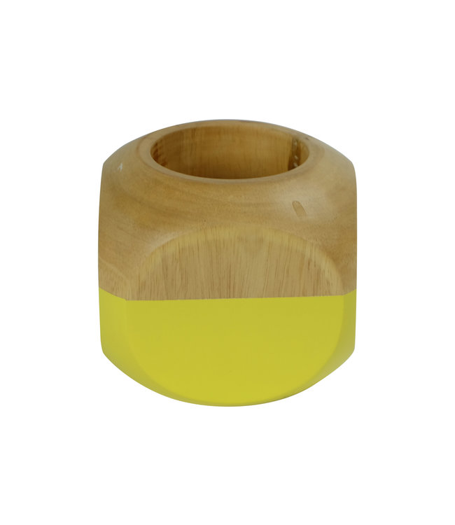 Tea Light Holder Mango Wood Yellow