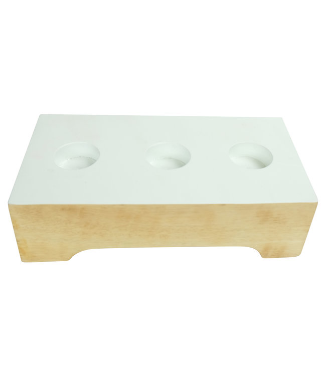 Japandi Candle Holder Mangowood Handmade White W26xD13xH7cm
