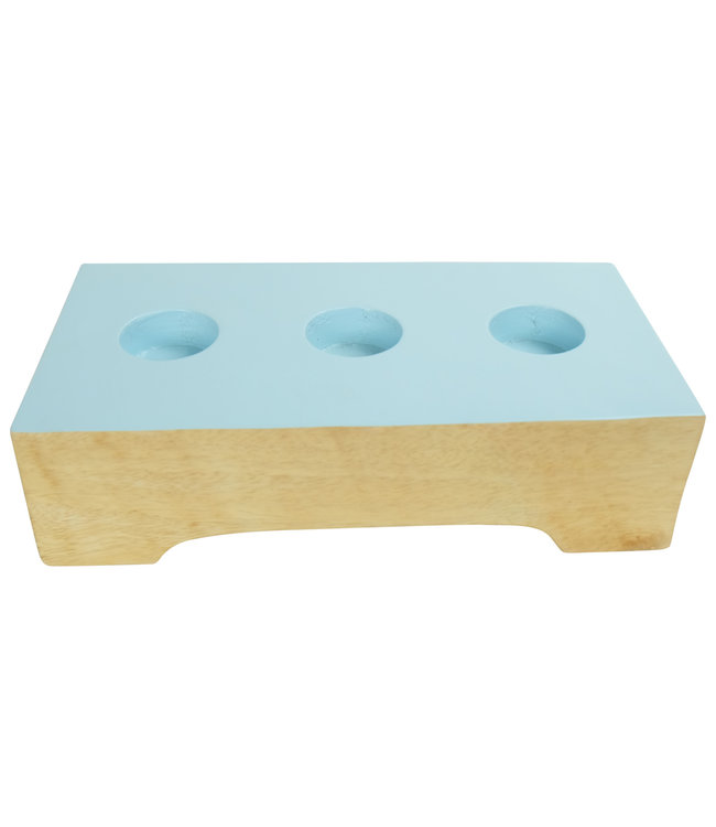 Japandi Kerzenhalter Mangoholz Handgefertigt Blau B26xT13xH7cm