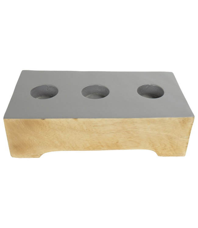 Japandi Candle Holder Mangowood Handmade Grey W26xD13xH7cm