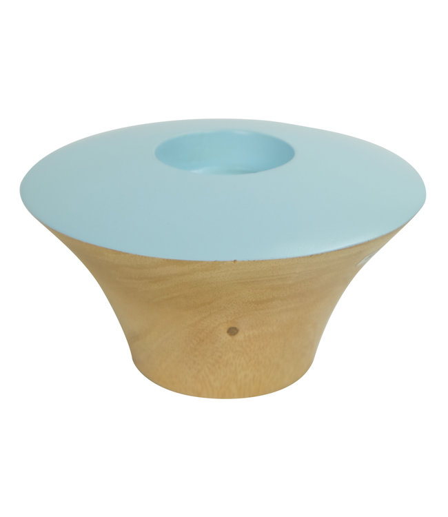 Candelabro Japandi de Madera de Mango hecho a mano Azul D13xAlt8cm