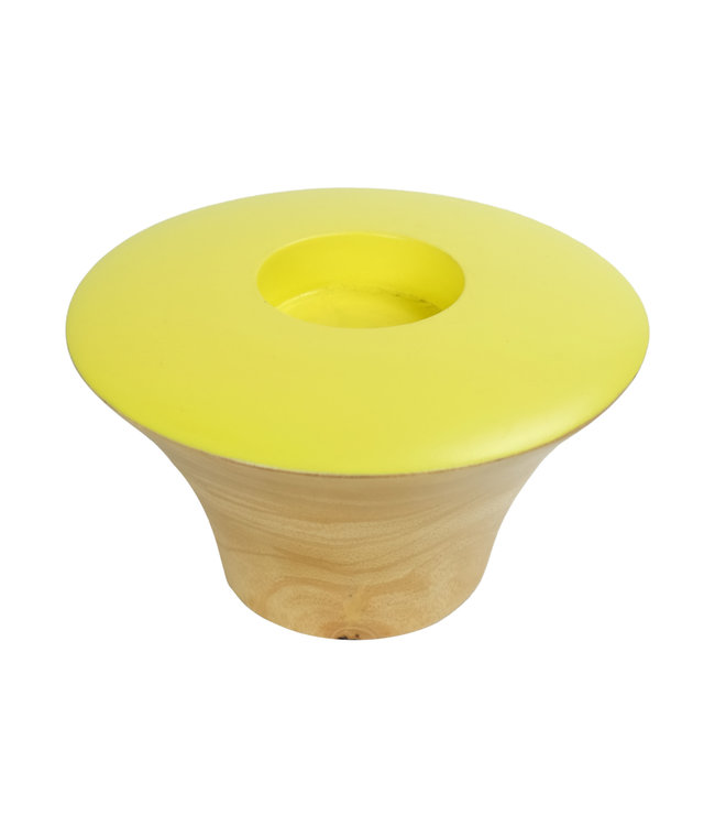 Japandi Candle Holder Mangowood Handmade Yellow D13xH8cm