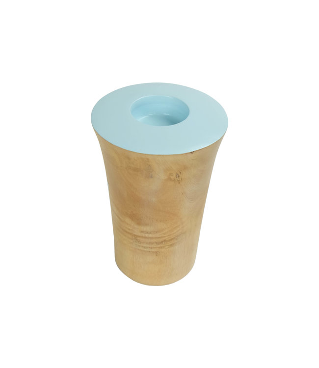 Japandi Candle Holder Mangowood Handmade Blue D11xH15cm