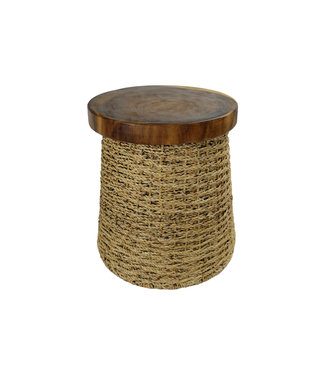 Fine Asianliving Handbraided Jute Stool with Wooden Top Handmade in Thailand 40x45cm