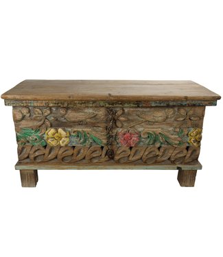 Fine Asianliving Baule Cassapanca in Legno Indiana Fatta a Mano 88x36x44cm