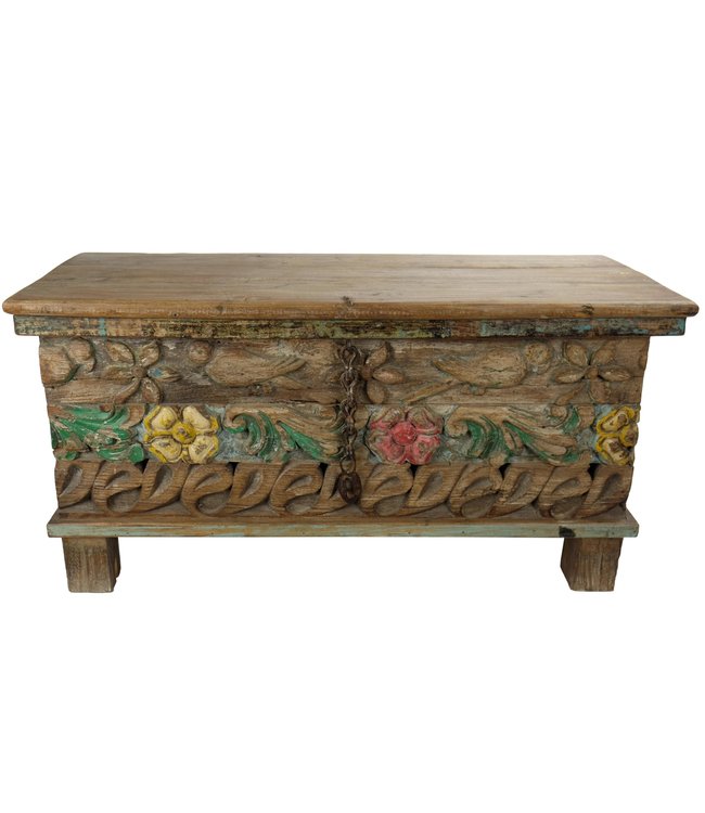 Fine Asianliving Baule Cassapanca in Legno Indiana Fatta a Mano 88x36x44cm  - Orientique - Asianliving