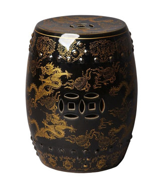 Fine Asianliving Ceramic Garden Stool Dragon Black B33xH45cm