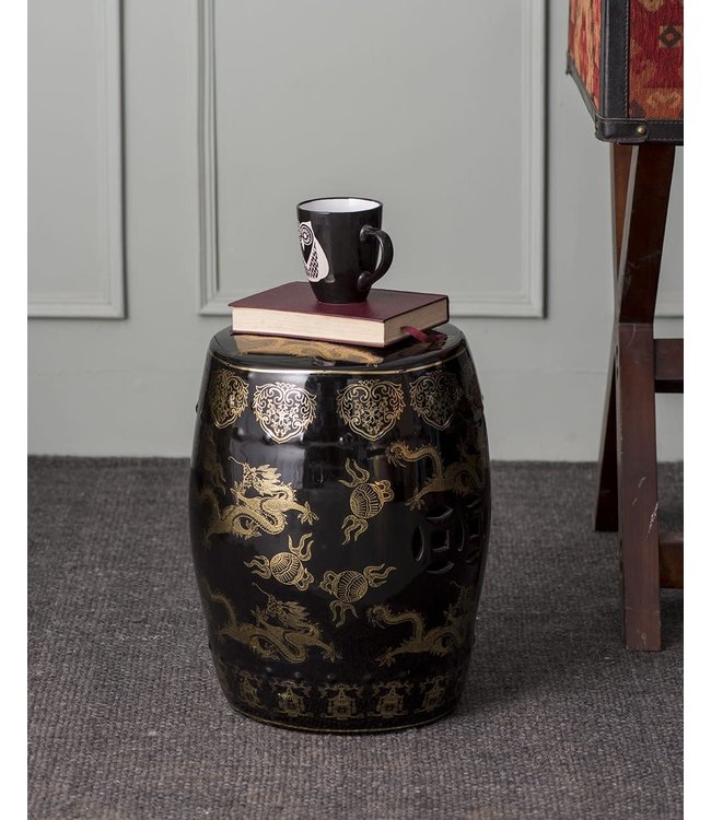 Ceramic Garden Stool Dragon Black B33xH45cm