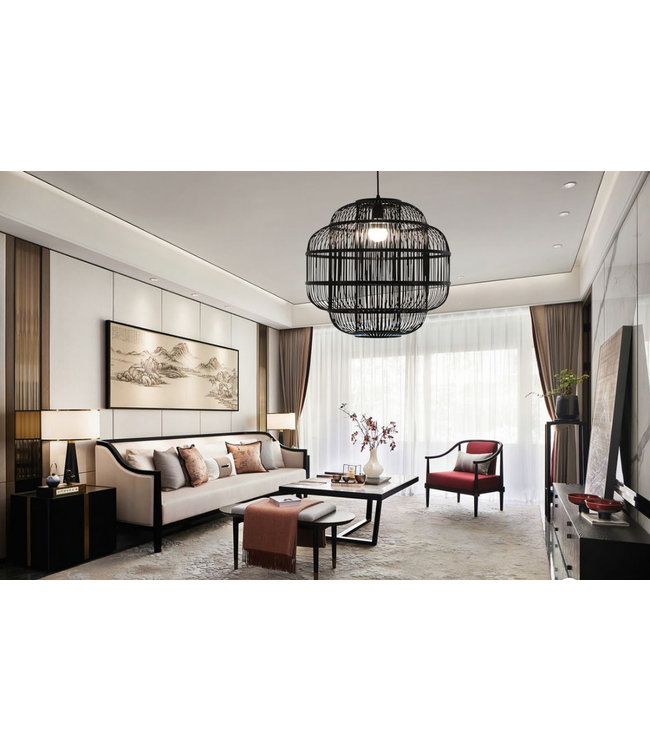 Bamboo Lampshade Pendant Light Black Handmade - Ethan D50xH60cm