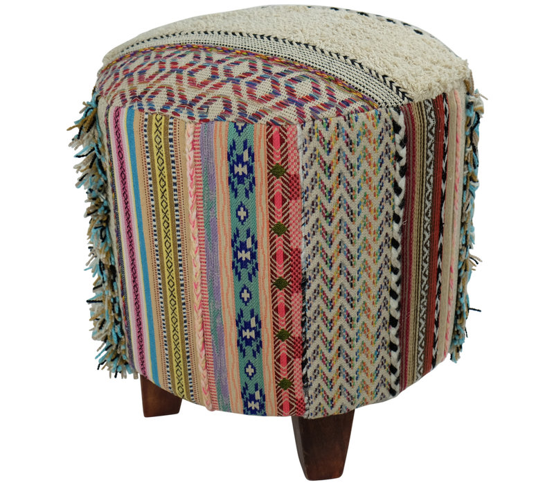 Indische Poef Ottoman Handgemaakt 41x41x41cm Stoel Durry Strep Shop