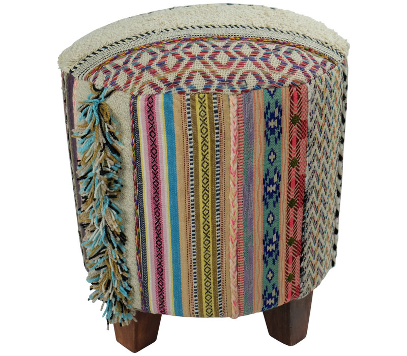 Indische Poef Ottoman Handgemaakt 41x41x41cm Stoel Durry Strep Shop