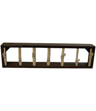 Fine Asianliving Wooden Wall Coat Rack Massief Mango Wood Handmade Thailand W60xH15xD7cm