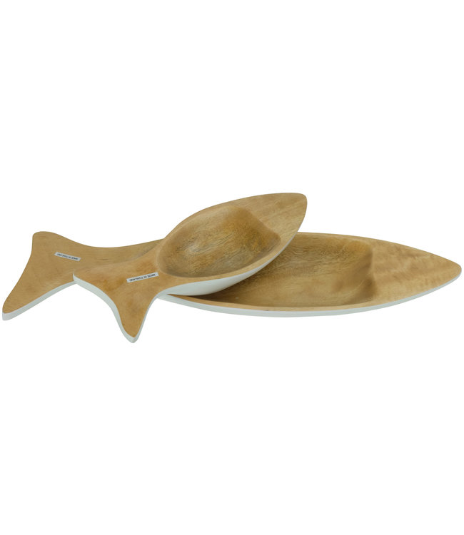 Mangowood Decorative Plates Set/2 Fish Handmade in Thailand White