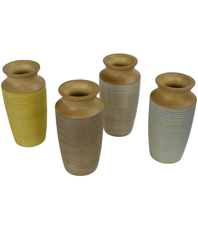 Vase Style Japandi Bois de Manguier Bleu Fait Main D9xH21cm