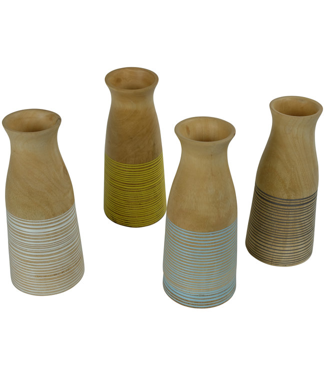 Vaso Japandi Legno di Mango intagliato a Mano Giallo D7xA23cm