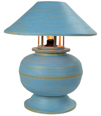 Fine Asianliving Tischlampe Bambus Spirale Handgefertigt Blau 37x37x40cm