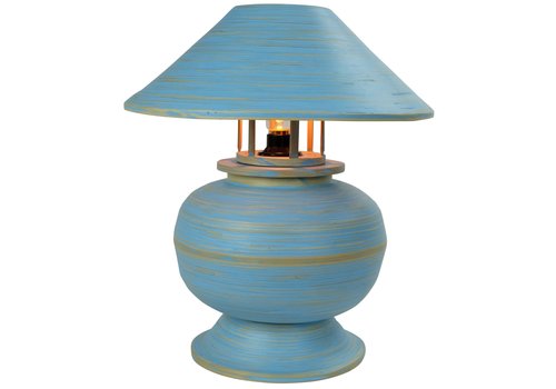 Fine Asianliving Bamboe Tafellamp Spiraal Handgemaakt Blauw D37xH40cm