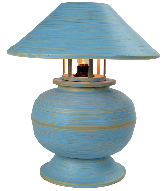 Tischlampe Bambus Spirale Handgefertigt Blau 37x37x40cm