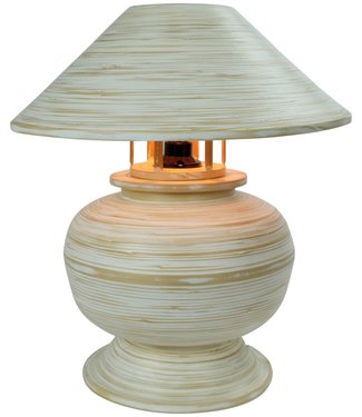 Fine Asianliving Lampe de Table en Bambou Spirale Fait Main Blanche 37x37x40cm