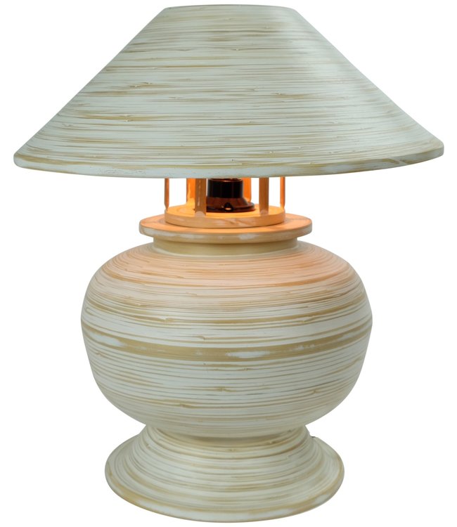 Lampe de Table en Bambou Spirale Fait Main Blanche 37x37x40cm