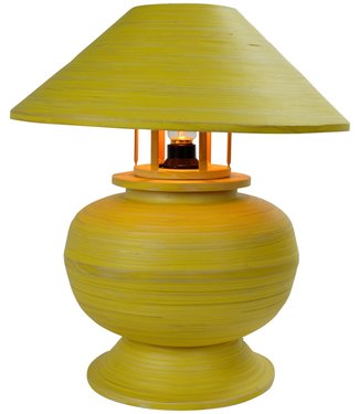 Fine Asianliving Lampada da Tavolo in Bambù a Spirale Fatta a Mano Gialla 37x37x40cm