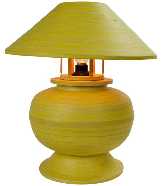 Tischlampe Bambus Spirale Handgefertigt Gelb 37x37x40cm