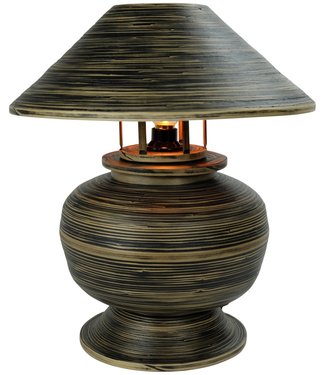 Fine Asianliving Bamboo Table Lamp Spiral Handmade Black D37xH40cm