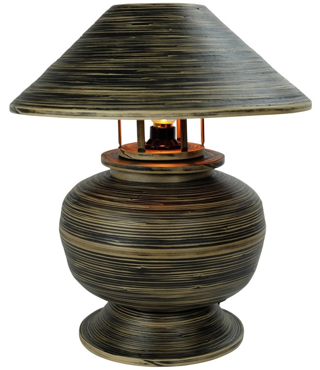 Bamboe Tafellamp Spiraal Handgemaakt Zwart D37xH40cm