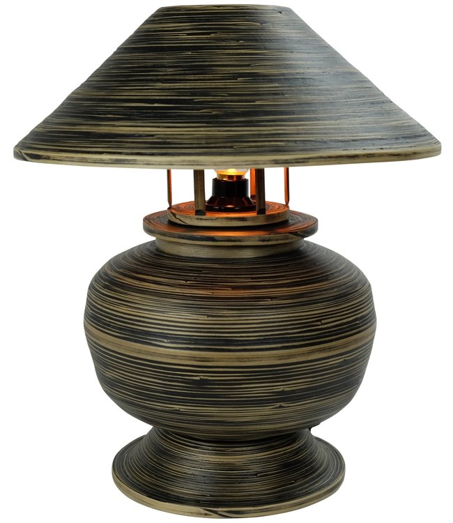 Bamboo Table Lamp Spiral Handmade Black D37xH40cm