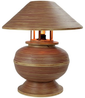 Fine Asianliving Lampe de Table en Bambou Spirale Fait Main Brun 37x37x40cm