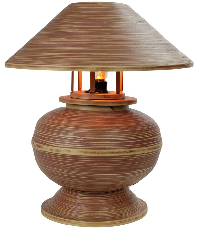 Tischlampe Bambus Spirale Handgefertigt Brown 37x37x40cm