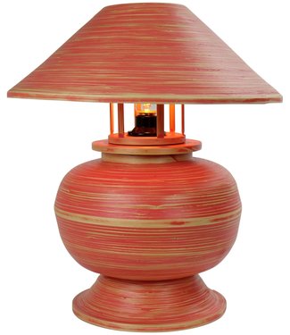 Fine Asianliving Bamboo Table Lamp Spiral Handmade Red D37xH40cm