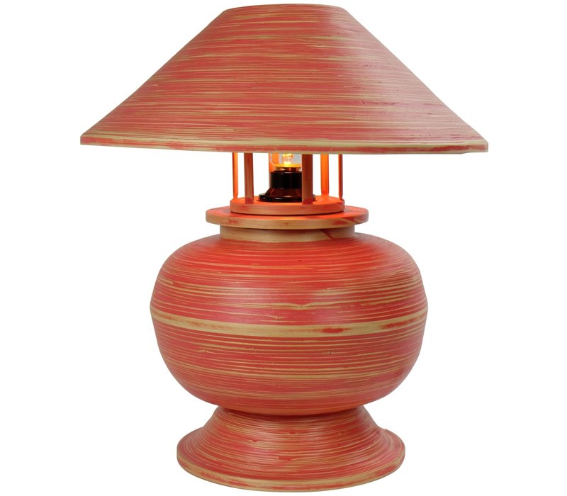 Lampe de Table en Bambou Spirale Fait Main Rouge 37x37x40cm