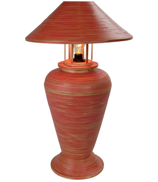 Lampada da Tavolo in Bambù a Spirale Fatta a Mano Rossa 40x40x65cm