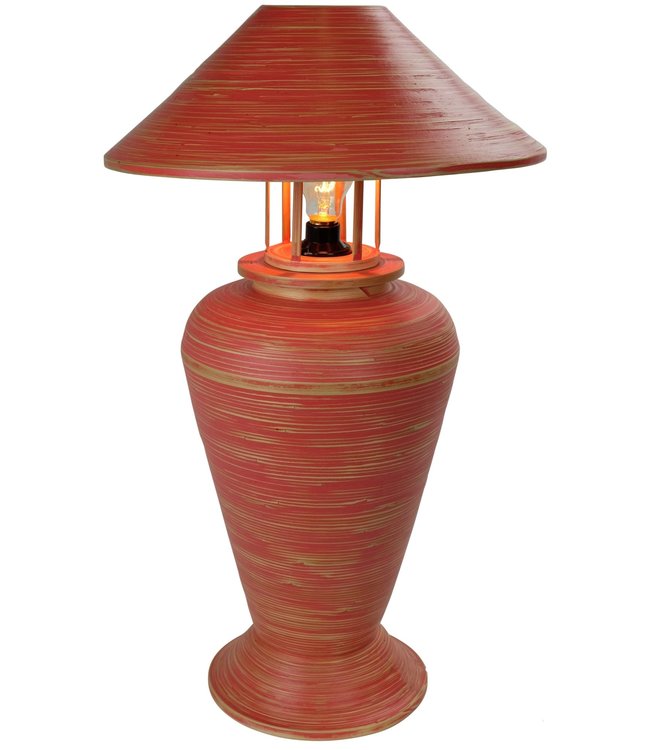 Lampe de Table en Bambou Spirale Fait Main Rouge 40x40x65cm